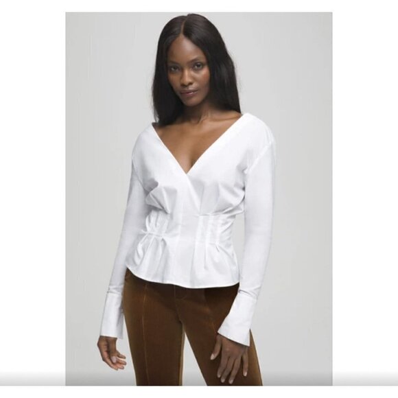 NWT Good American White V Neck Pleated Shirt - Size 2 - Picture 1 of 8
